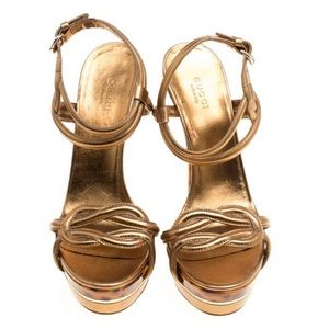 GUCCI Metallic Bronze Leather Orchid Sandals